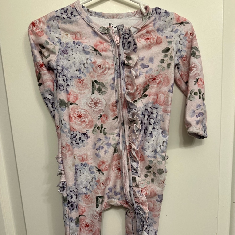 Caden Lane Pink and Purple Floral Ruffle Footie